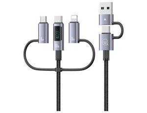 Kabel USB-C/USB-A - USB-C/Micro USB/Lightning USAMS z wyświetlaczem 6w1 60W DP Fast Charging 1.2m Czarno-srebrny