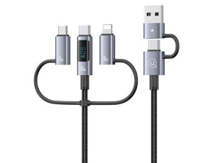 Kabel USB-C/USB-A - USB-C/Micro USB/Lightning USAMS z wyświetlaczem 6w1 60W DP Fast Charging 2m Czarno-srebrny
