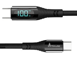 Kabel USB-C - USB-C EXTRALINK CABESL04 z wyświetlaczem LCD 100W 2 m Czarny