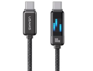 Kabel USB-C - USB-C USAMS z wyświetlaczem LCD Meteor Series SJ744USB01 100W 1.2m Czarny