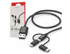 Kabel USB - Lightning/Micro USB/USB-C HAMA 201536 1.5 m Czarny