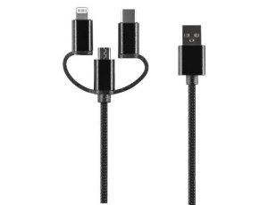 Kabel USB - Lightning/Micro USB/USB-C SETTY TD 3w1 2A 1 m Czarny