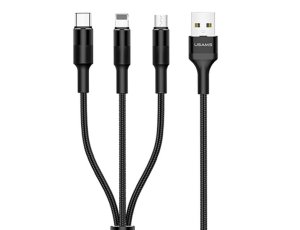 Kabel USB - Lightning/Micro USB/USB-C USAMS U5 US-SJ219 3w1 10W 1.5 m Czarny