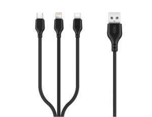 Kabel USB - Lightning/Micro USB/USB-C XO NB103 3w1 2.1A 1 m Czarny