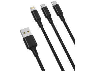 Kabel USB - Lightning/USB-C/microUSB XO 3w1 NB173 2,4A 1,2 m Czarny