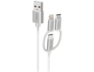 Kabel USB - Micro USB/Lightning/USB-C ARKS 1.2 m Biały