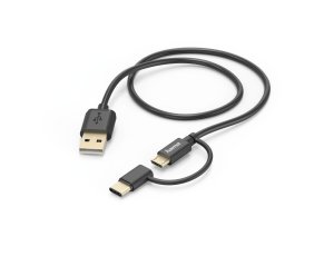 Kabel USB – Micro USB/USB-C – USB HAMA 1 m Czarny