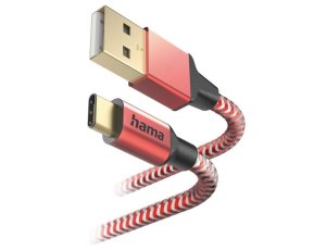 Kabel USB - USB-C HAMA Reflected 1.5 m Czerwony