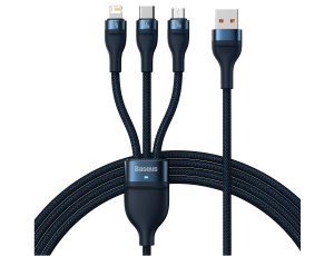 Kabel USB - USB-C/Micro USB/Lightning BASEUS Flash Series 2 66W 1.2 m Niebieski