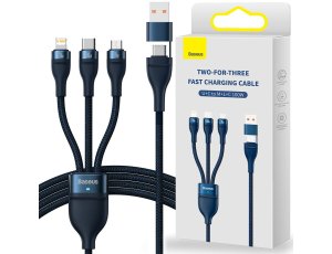 Kabel USB/USB-C - Micro USB/Lightning/USB-C BASEUS Flash II 100W 1.5 m Niebieski