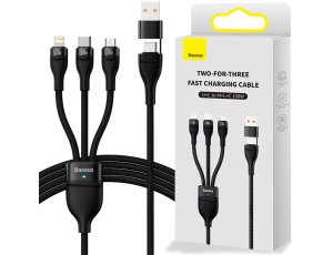 Kabel USB/USB-C - Micro USB/USB-C/Lightning BASEUS Flash Series 3w1 100W 1.2 m Czarny