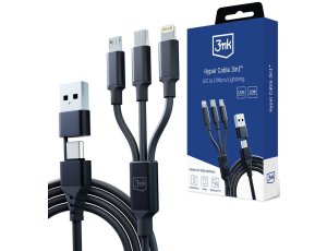 Kabel USB/USB-C - USB-C/Micro USB/Lightning 3MK Hyper Cable 3in1 1.5 m Czarny