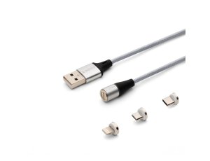Kabel USB - USB Typ-C/Micro USB/Lighting SAVIO CL-153 1 m Srebrny