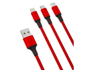 Kabel XO USB - USB-C/Lightning/Micro USB NB173 3w1 2.4A 1.2 m Czerwony