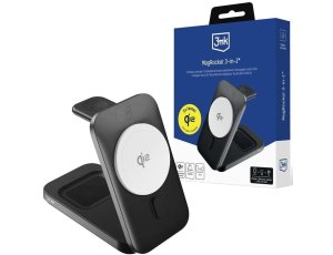 Ładowarka indukcyjna 3MK Magrocket 3W1 15W Czarny Qi2
