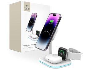 Ładowarka indukcyjna TECH-PROTECT QI15W-A27 3w1 Magnetic Biały Qi MagSafe