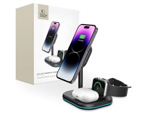 Ładowarka indukcyjna TECH-PROTECT QI15W-A27 3w1 Magnetic Czarny Qi MagSafe