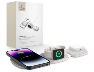 Ładowarka indukcyjna TECH-PROTECT QI15W-A32 3w1 Magnetic 15W Biało-szary Qi MagSafe