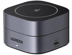 Ładowarka indukcyjna UGREEN W256 2w1 do Apple iPhone AirPods 20W Czarny + Kabel USB-C - USB-C 1m Czarny Qi MagSafe