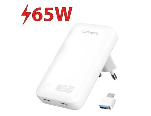Ładowarka sieciowa 4SMARTS FlatPlug Slim Dual 65W GaN Biały