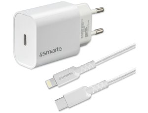 Ładowarka sieciowa 4SMARTS VoltPluG 20W PD + Kabel USB-C - Lightning Biały