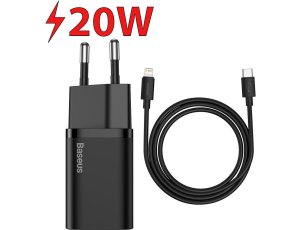Ładowarka sieciowa BASEUS Super Si Quick Charger 1C 20W + kabel USB-C - Lightning 1 m Czarny