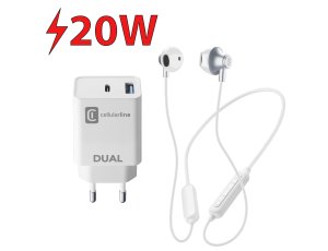 Ładowarka sieciowa CELLULARLINE PD 20W Biały + Słuchawki Bluetooth