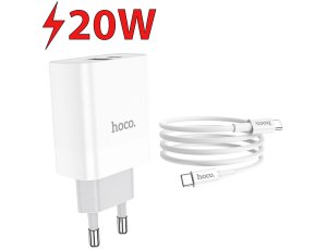 Ładowarka sieciowa HOCO C80A PD 20W QC3.0 + Kabel USB-C Biały