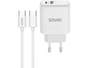Ładowarka sieciowa SAVIO LA-13 20W + Kabel USB-C - USB-C Biały