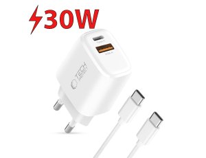 Ładowarka sieciowa TECH-PROTECT NCA30 PD 30W/QC3.0 + Kabel USB-C - USB-C Biały