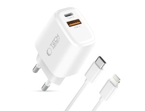 Ładowarka sieciowa TECH-PROTECT NCA45W-GAN 45W + Kabel USB-C - Lightning Biały