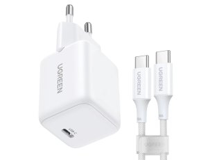 Ładowarka sieciowa UGREEN X513 30W + Kabel USB-C - USB-C Biały