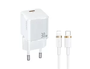 Ładowarka sieciowa USAMS T45 30W Biały + kabel USB-C - Lightning