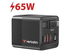Ładowarka sieciowa VERBATIM GaN 65W + Adapter EU/UK/US Czarny