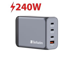 Ładowarka sieciowa VERBATIM GNC-240 GaN 240W  + Adapter EU/UK/US Szary