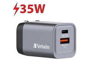 Ładowarka sieciowa VERBATIM GNC-35 GaN 35W + Adapter EU/UK/US Szary