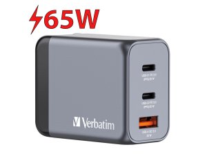 Ładowarka sieciowa VERBATIM GNC-65 GaN 65W + Adapter EU/UK/US Szary