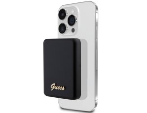 Powerbank indukcyjny GUESS Metal Script Logo MagSafe 3000 mAh 5W Czarny