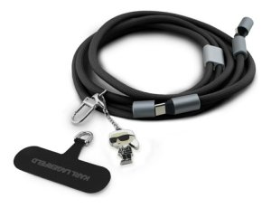 Smycz do telefonu z kablem do ładowania USB-C - USB-C KARL LAGERFELD Crossbody Strap Ikonik Charm 60W 1.5 m Czarny