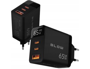 Szybka ładowarka sieciowa BLOW kostka LCD gniazdo USB 2x USB-C PD QC 3.0 65W GA