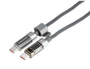 Wayme kabel do ładowania i synchronizacji, w oplocie z mikrofibry, 100 cm, USB-C > USB-C, max 100W z wyświetlaczem, szary