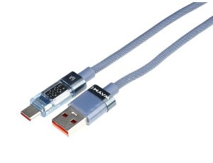 Wayme kabel do ładowania i synchronizacji, w oplocie z mikrofibry, 100 cm, USB > USB-C, max 66W z wyświetlaczem, niebieski