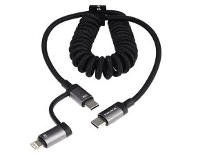Wayme kabel do ładowania i synchronizacji, w oplocie z mikrofibry, spiralny, 50 - 150 cm, USB-C > USB-C / Lightning, max 60W