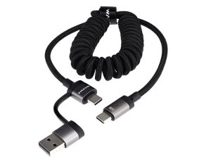 Wayme kabel do ładowania i synchronizacji, w oplocie z mikrofibry, spiralny, 50 - 150 cm, USB / C > USB-C, max 60W
