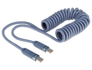 Wayme kabel do ładowania i synchronizacji, w oplocie z mikrofibry, spiralny, 50 - 180 cm, USB-C > USB-C, max 100W, niebieski