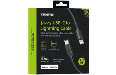 Innostyle Jazzy Kabel USB-C Lightning Mfi Szybkiego Ładowania Do iPhone Kevlar 1M Czarny