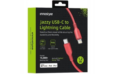 Innostyle Jazzy Kabel USB-C Lightning Mfi Szybkiego Ładowania Do iPhone Kevlar 1M Czerwony