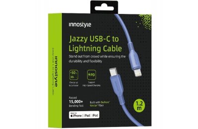 Innostyle Jazzy Kabel USB-C Lightning Mfi Szybkiego Ładowania Do iPhone Kevlar 1M Niebieski