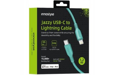 Innostyle Jazzy Kabel USB-C Lightning Mfi Szybkiego Ładowania Do iPhone Kevlar 1M Zielony