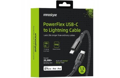 Innostyle Powerflex Kabel USB-C Lightning Mfi szybkiego ładowania do iPhone Kevlar 2M czarny